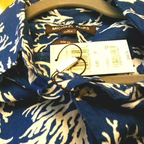 Michael Kors Men's 100% Linen Aloha Coral Shirt, M - Picture 4 of 4